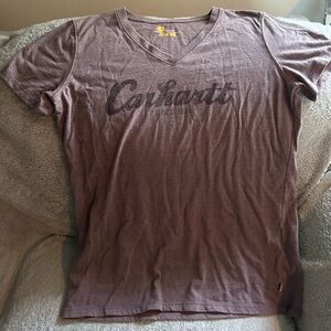 Carhartt Script Logo V‑Neck Tee in Heathered Mauve